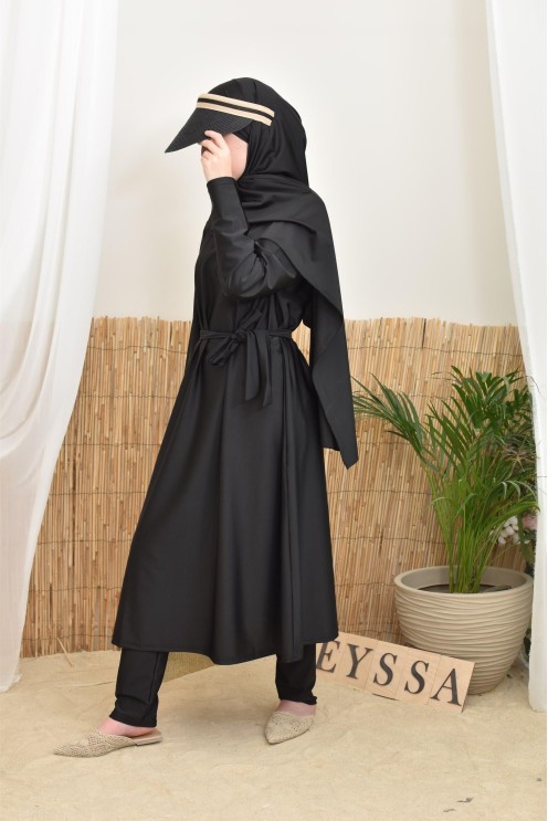4-teiliger Burkini, lange Tunika, Palazzo,Hijab und Gürtel, Hijabi.