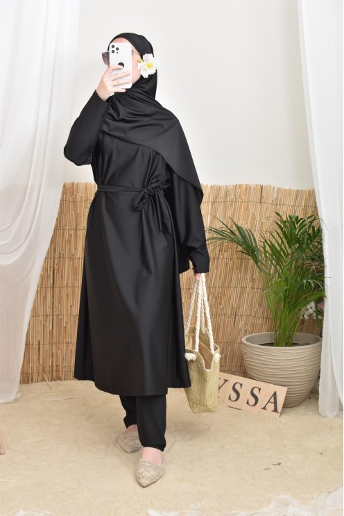 4-teiliger Burkini, lange Tunika, Palazzo,Hijab und Gürtel, Hijabi.