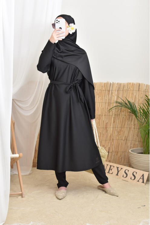 4-teiliger Burkini, lange Tunika, Palazzo,Hijab und Gürtel, Hijabi.