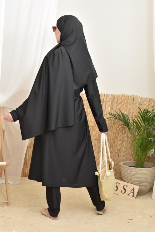 Burkini 4 pièces, tunique longue, palazzo,hijab et ceinture, hijabi