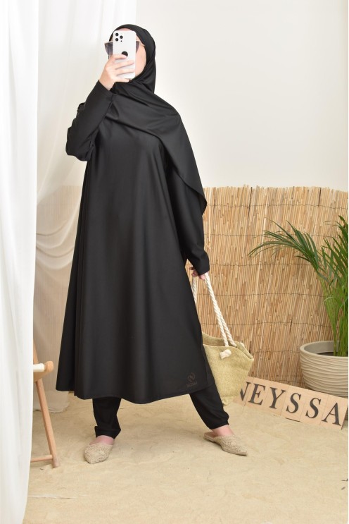 Burkini 4 pièces, tunique longue, palazzo,hijab et ceinture, hijabi