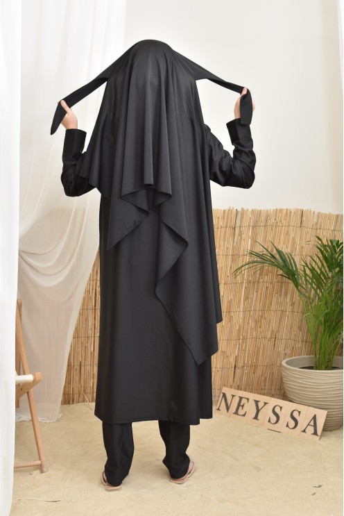 4-teiliger Burkini, lange Tunika, Palazzo,Hijab und Gürtel, Hijabi.