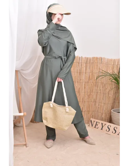 4-teiliger Burkini, lange Tunika, Palazzo,Hijab und Gürtel, Hijabi.