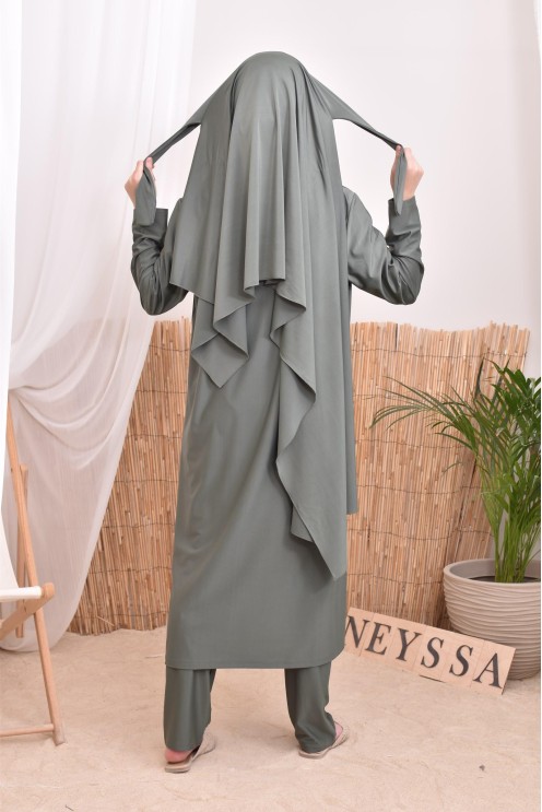 Burkini 4 pièces, tunique longue, palazzo,hijab et ceinture, hijabi