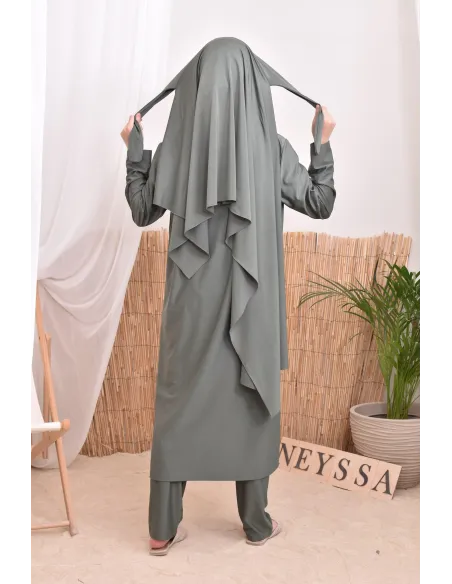 4-teiliger Burkini, lange Tunika, Palazzo,Hijab und Gürtel, Hijabi.