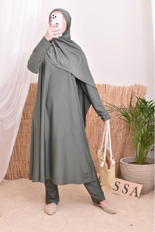 Burkini 4 pièces, tunique longue, palazzo,hijab et ceinture, hijabi