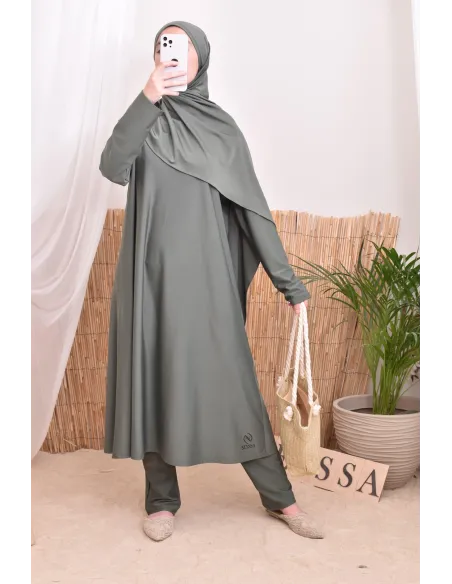 4-teiliger Burkini, lange Tunika, Palazzo,Hijab und Gürtel, Hijabi.