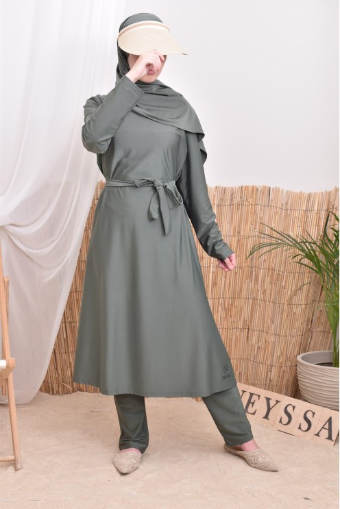 4-teiliger Burkini, lange Tunika, Palazzo,Hijab und Gürtel, Hijabi.