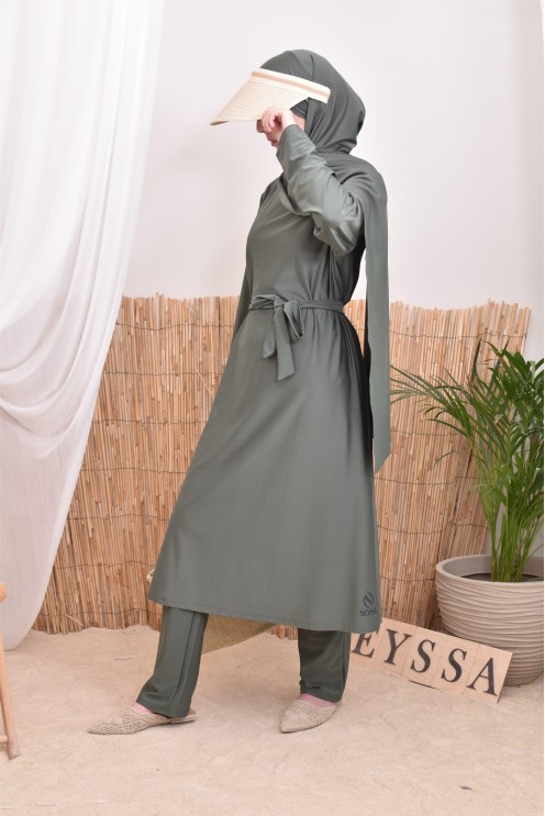 4-teiliger Burkini, lange Tunika, Palazzo,Hijab und Gürtel, Hijabi.