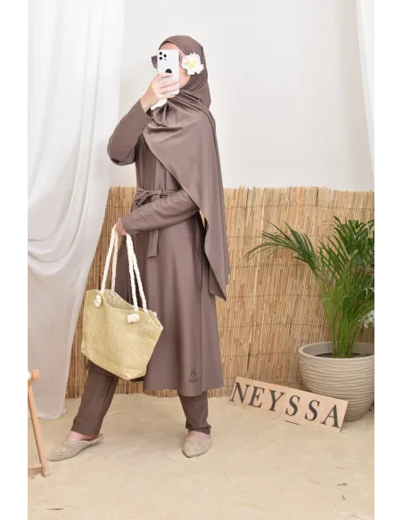 Burkini long 4 pièces taupe foncé, tendance swimwear Neyssa confection