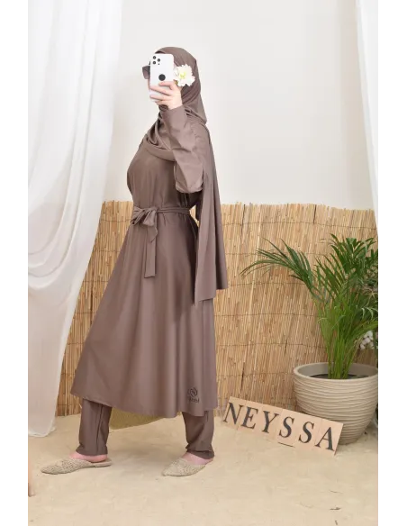 Burkini long 4 pièces taupe foncé, tendance swimwear Neyssa confection