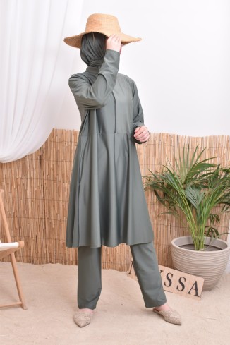 Burkini set, long tunic with zip, pants and hood, quick-drying 2