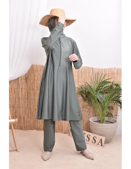 Burkini set, long tunic with zip, pants and hood, quick-drying