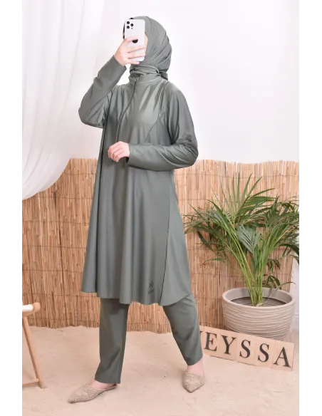 Burkini set, long tunic with zip, pants and hood, quick-drying