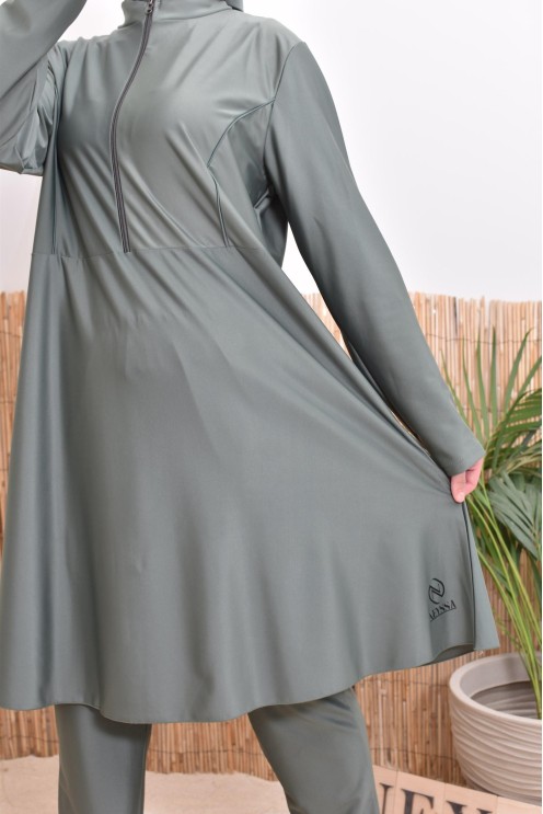 Ensemble burkini tunique longue zippée, pantalon et cagoule, séchage rapide