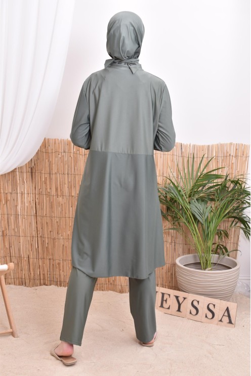 Burkini set, long tunic with zip, pants and hood, quick-drying