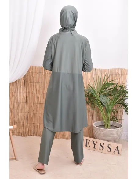 Burkini-Set aus langer Tunika mit Reißverschluss, Hose und Kapuze, schnelltrocknend