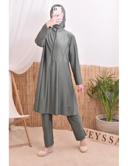 Burkini set, long tunic with zip, pants and hood, quick-drying