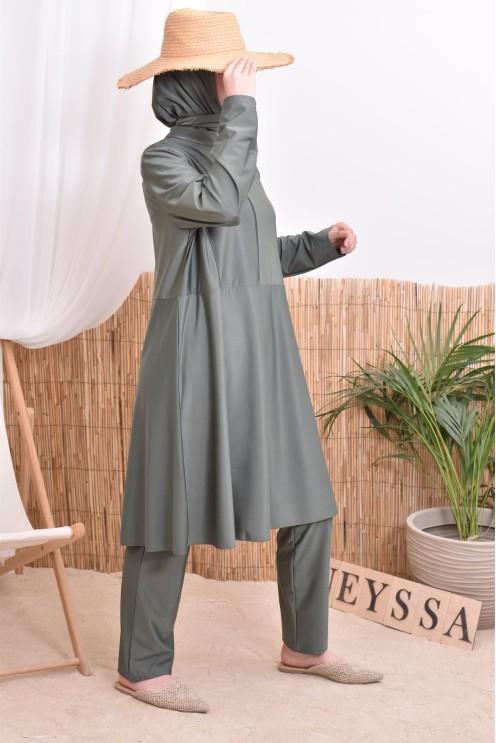 Burkini set, long tunic with zip, pants and hood, quick-drying