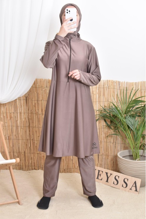 Long tunic bathing burkini with zip, pants and hood summer 2024