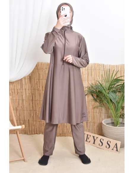 Long tunic bathing burkini with zip, pants and hood summer 2024