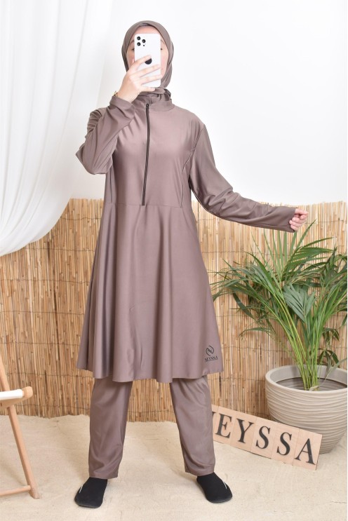 Badeburkini lange Tunika mit Reißverschluss mit Hose und Kapuze Sommer 2024