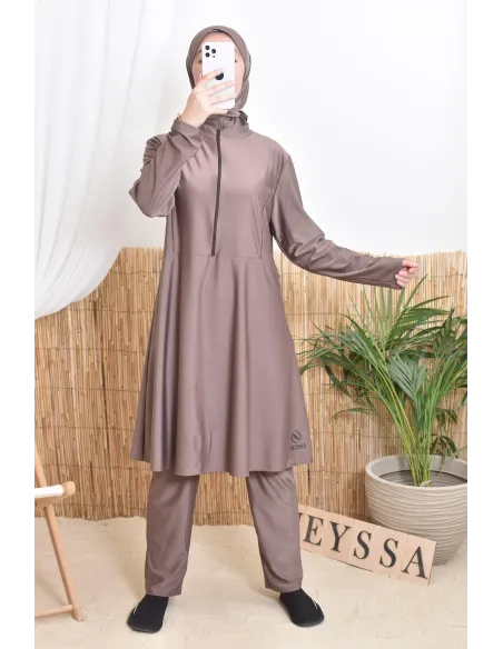 Long tunic bathing burkini with zip, pants and hood summer 2024