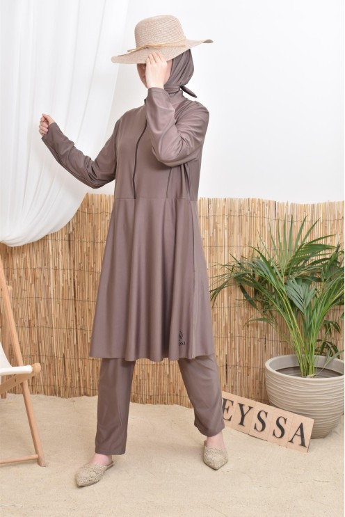 Long tunic bathing burkini with zip, pants and hood summer 2024