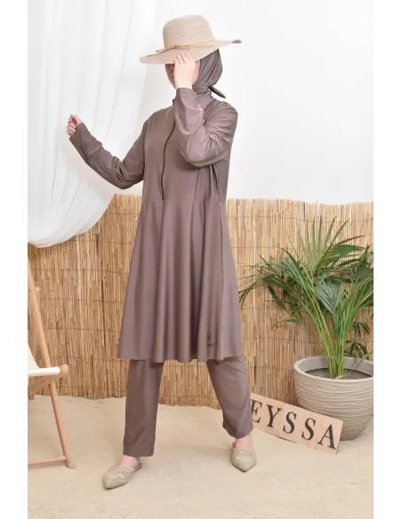 Badeburkini lange Tunika mit Reißverschluss mit Hose und Kapuze Sommer 2024