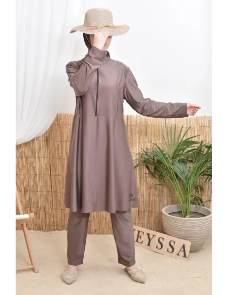 Burkini de bain tunique longue avec zip avec pantalon et cagoule été 2024