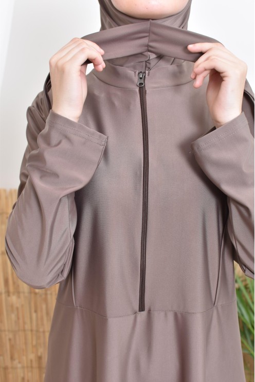 Badeburkini lange Tunika mit Reißverschluss mit Hose und Kapuze Sommer 2024