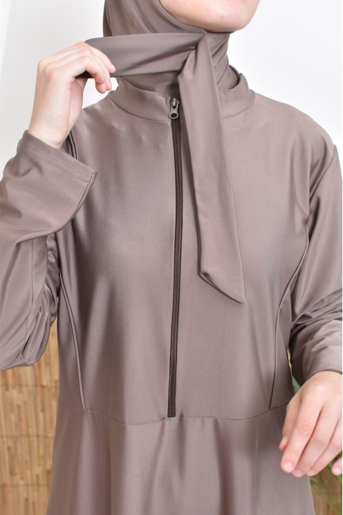 Burkini de bain tunique longue avec zip avec pantalon et cagoule été 2024