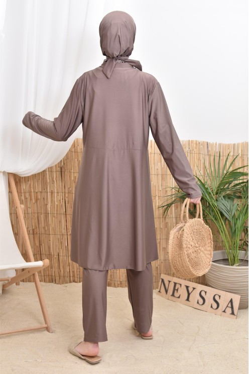 Long tunic bathing burkini with zip, pants and hood summer 2024