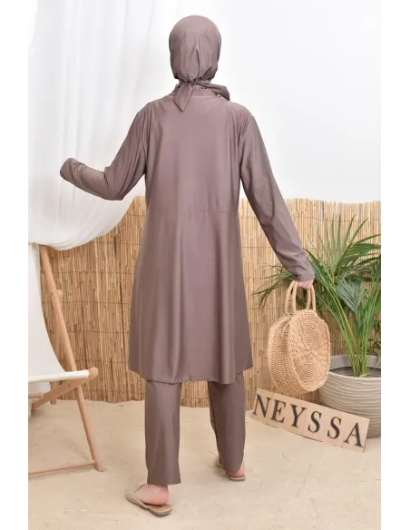 Long tunic bathing burkini with zip, pants and hood summer 2024