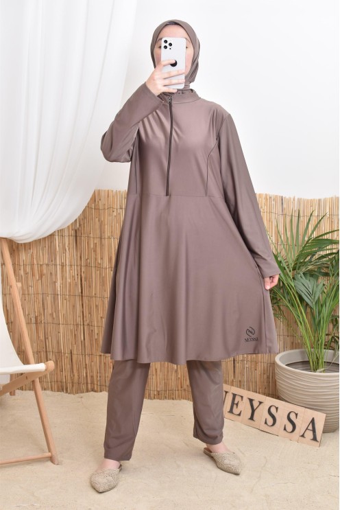 Badeburkini lange Tunika mit Reißverschluss mit Hose und Kapuze Sommer 2024