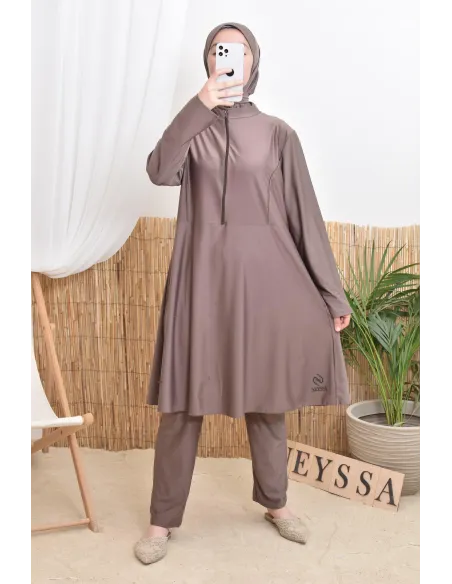 Long tunic bathing burkini with zip, pants and hood summer 2024