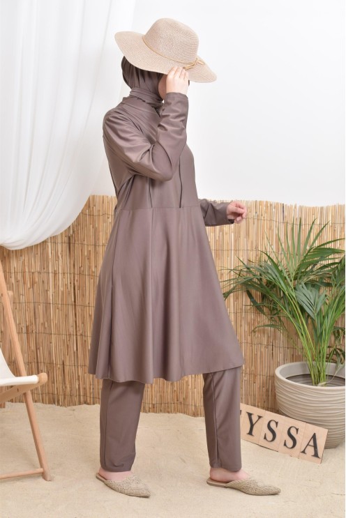 Badeburkini lange Tunika mit Reißverschluss mit Hose und Kapuze Sommer 2024