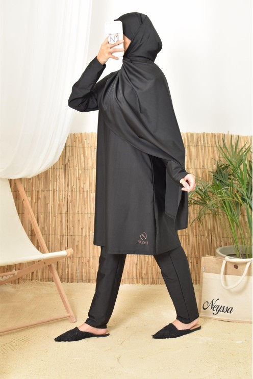 Burkini long noir twil, tunique avec son pantalon et hijab intégré