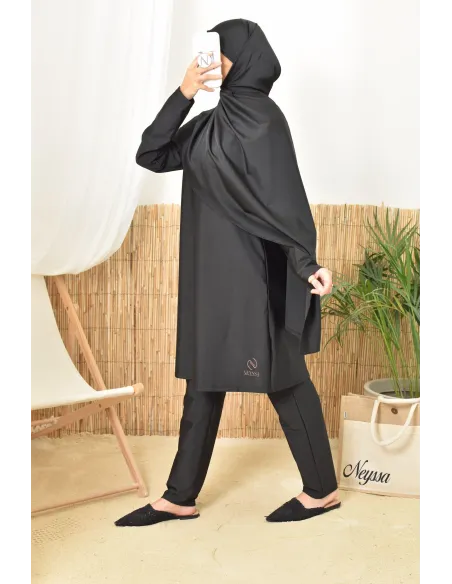 Burkini long noir twil, tunique avec son pantalon et hijab intégré