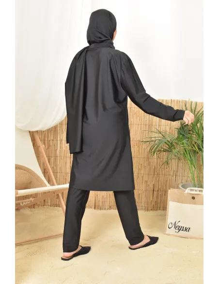 Long black burkini twil, tunic with pants and integrated hijab