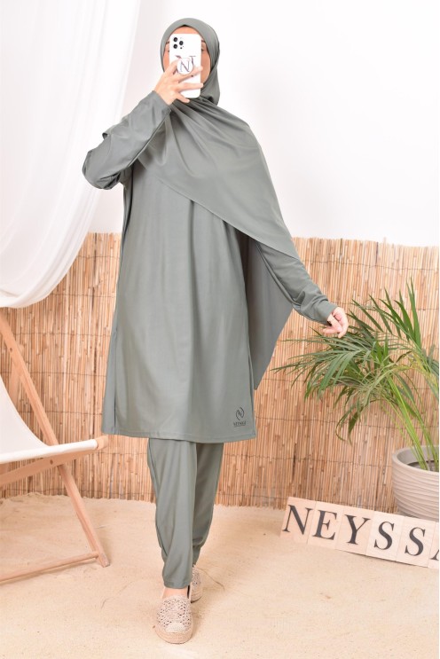 Burkini kaki long mastour parfait pour la femme voilée Neyssa Confection