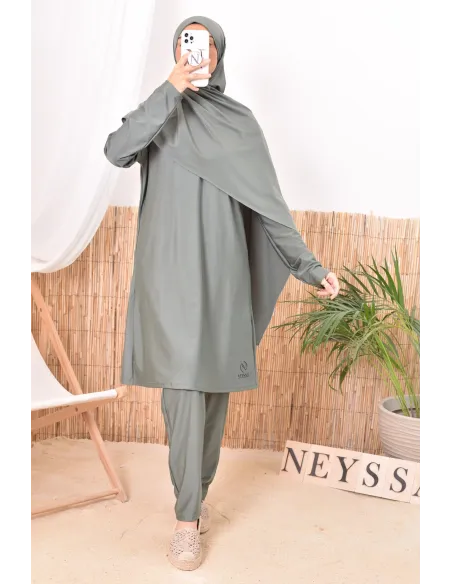 Burkini kaki long mastour parfait pour la femme voilée Neyssa Confection