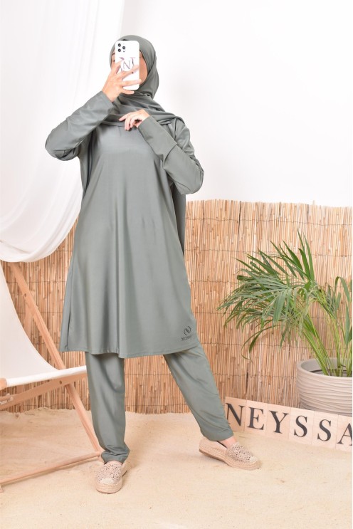 Burkini kaki long mastour parfait pour la femme voilée Neyssa Confection
