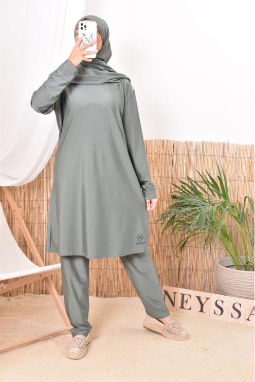 Burkini kaki long mastour parfait pour la femme voilée Neyssa Confection