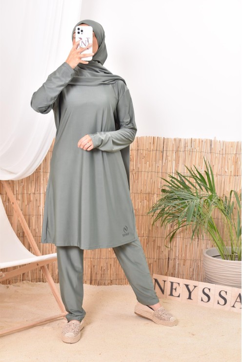Long khaki mastour burkini perfect for the veiled woman Neyssa Confection