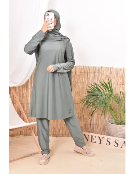 Burkini kaki long mastour parfait pour la femme voilée Neyssa Confection