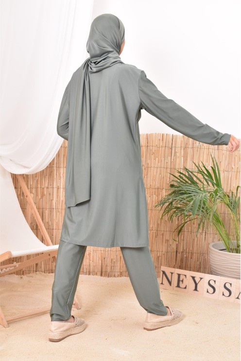 Burkini kaki long mastour parfait pour la femme voilée Neyssa Confection