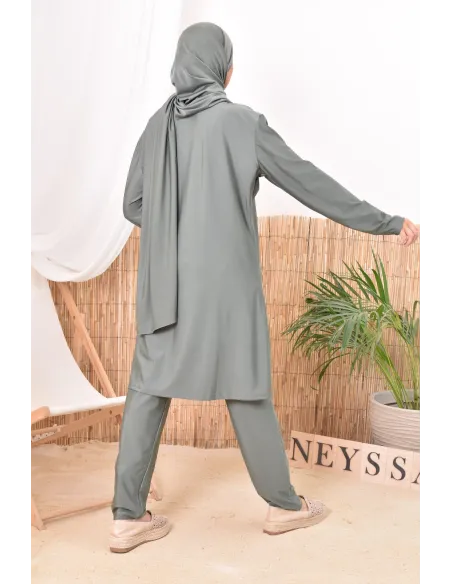 Burkini kaki long mastour parfait pour la femme voilée Neyssa Confection