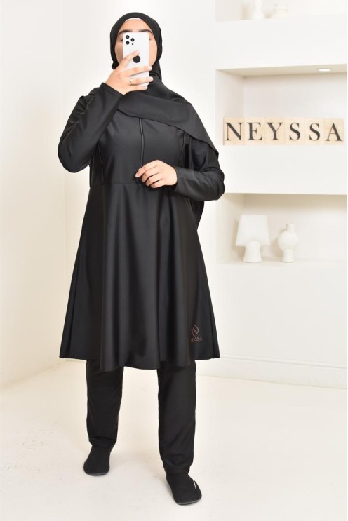 3-piece long black burkini, tunic, pants and hijab. ideal hijabi