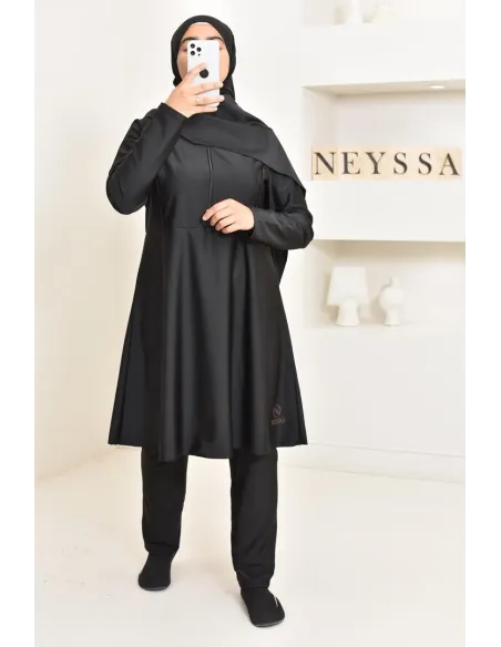 3-piece long black burkini, tunic, pants and hijab. ideal hijabi